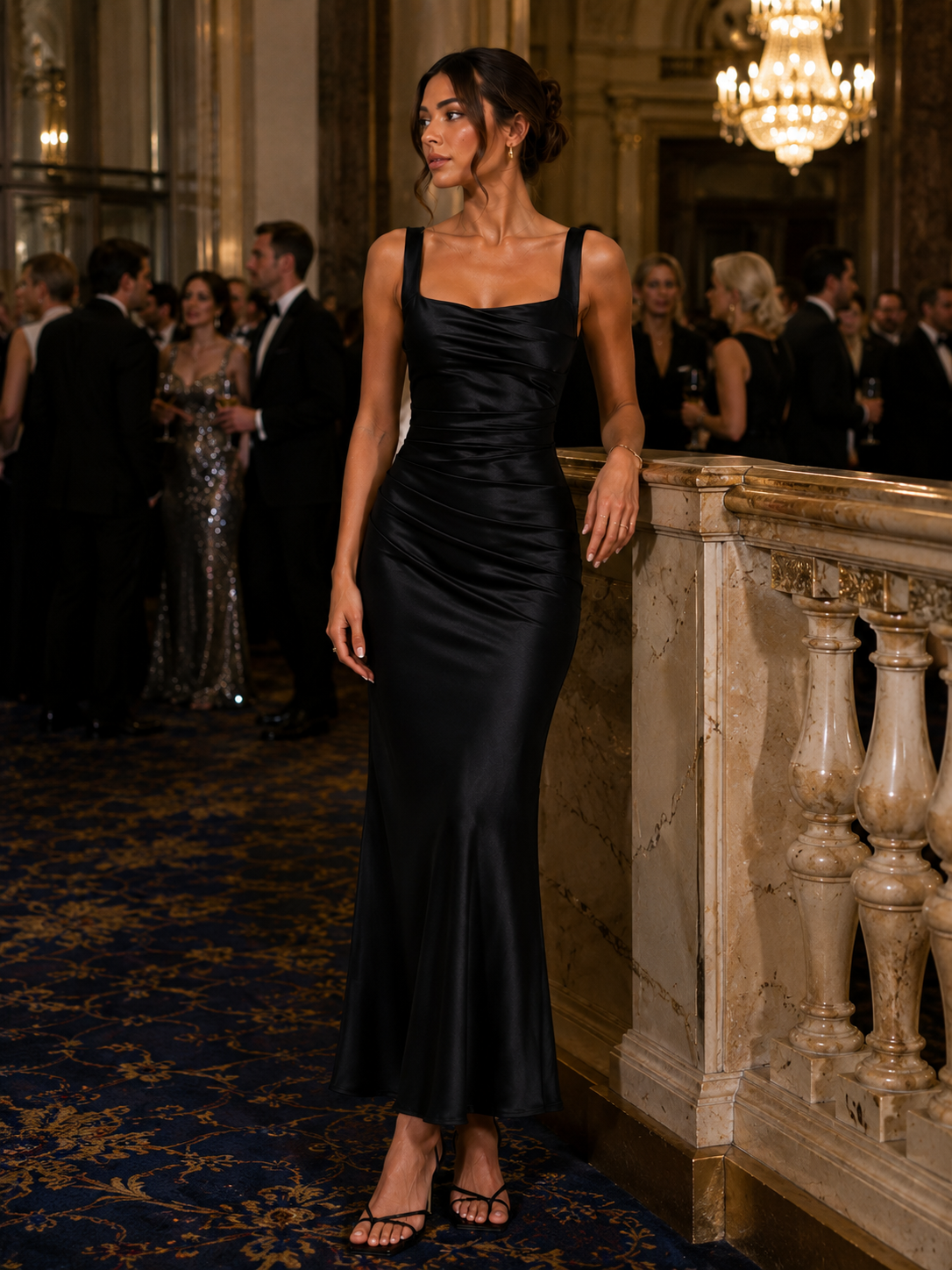 Noir Satin Maxi Dress