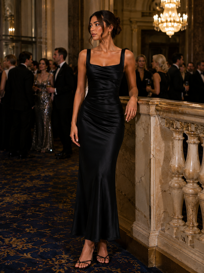 Noir Satin Maxi Dress