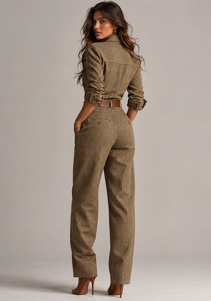 Glen Plaid Belted Jumpsuit