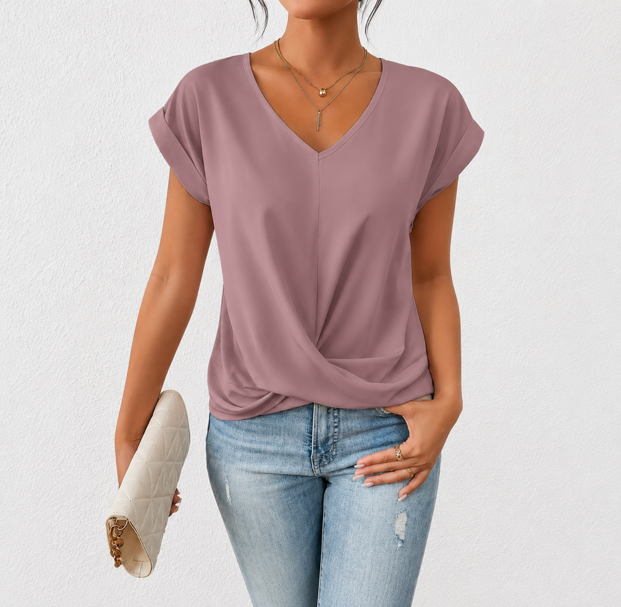 Dusty Rose V-Hals Twist Top